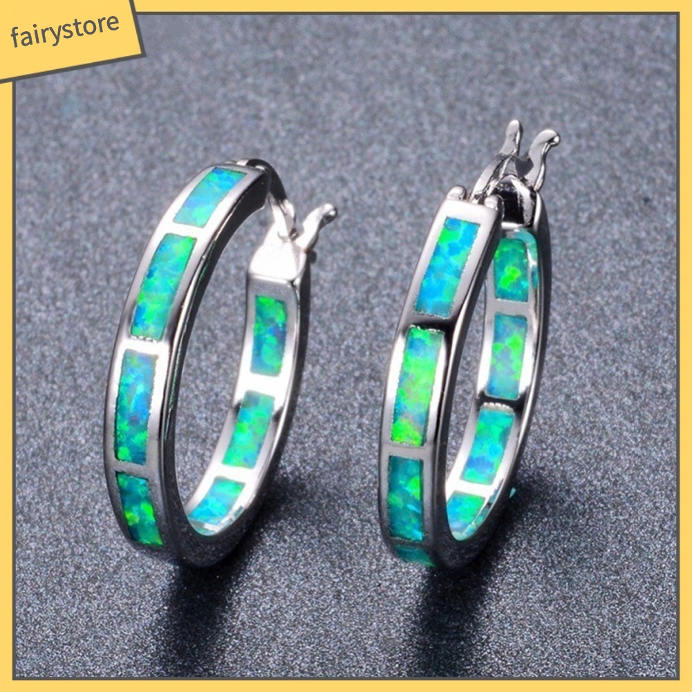 Bông Tai Tròn Dát Đá Opal Giả Nhiều Màu Thời Trang Cho Nữ