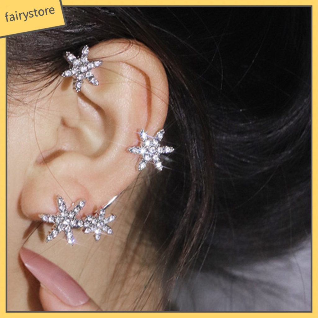 1 Khuyên Tai Hợp Kim Hình Bông Tuyết Đính Đá Chống Gỉ