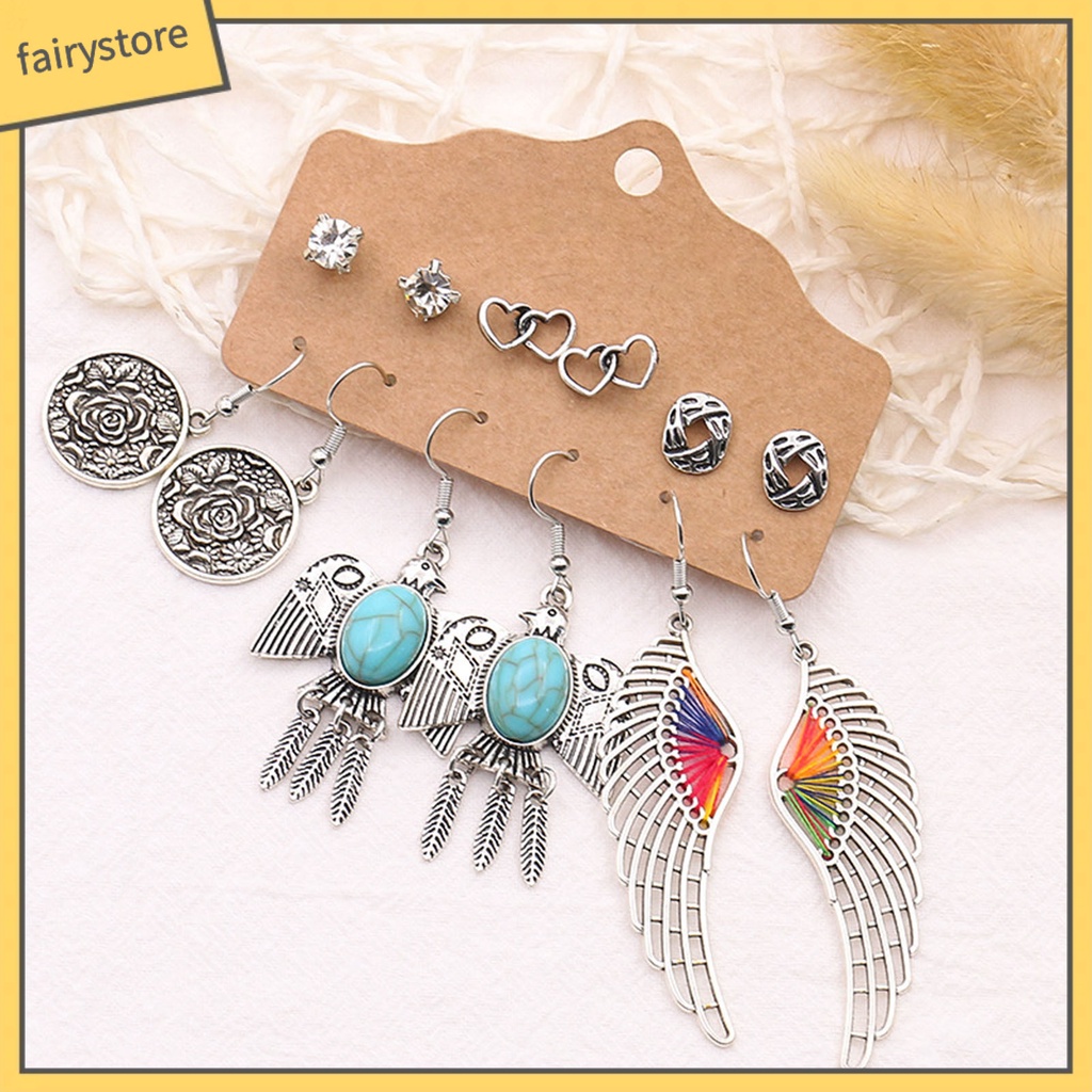 1 Bộ Bông Tai Tròn Bằng Hợp Kim Hình Lông Vũ Thoải Mái Dễ Phối Đồ Dùng Hàng Ngày