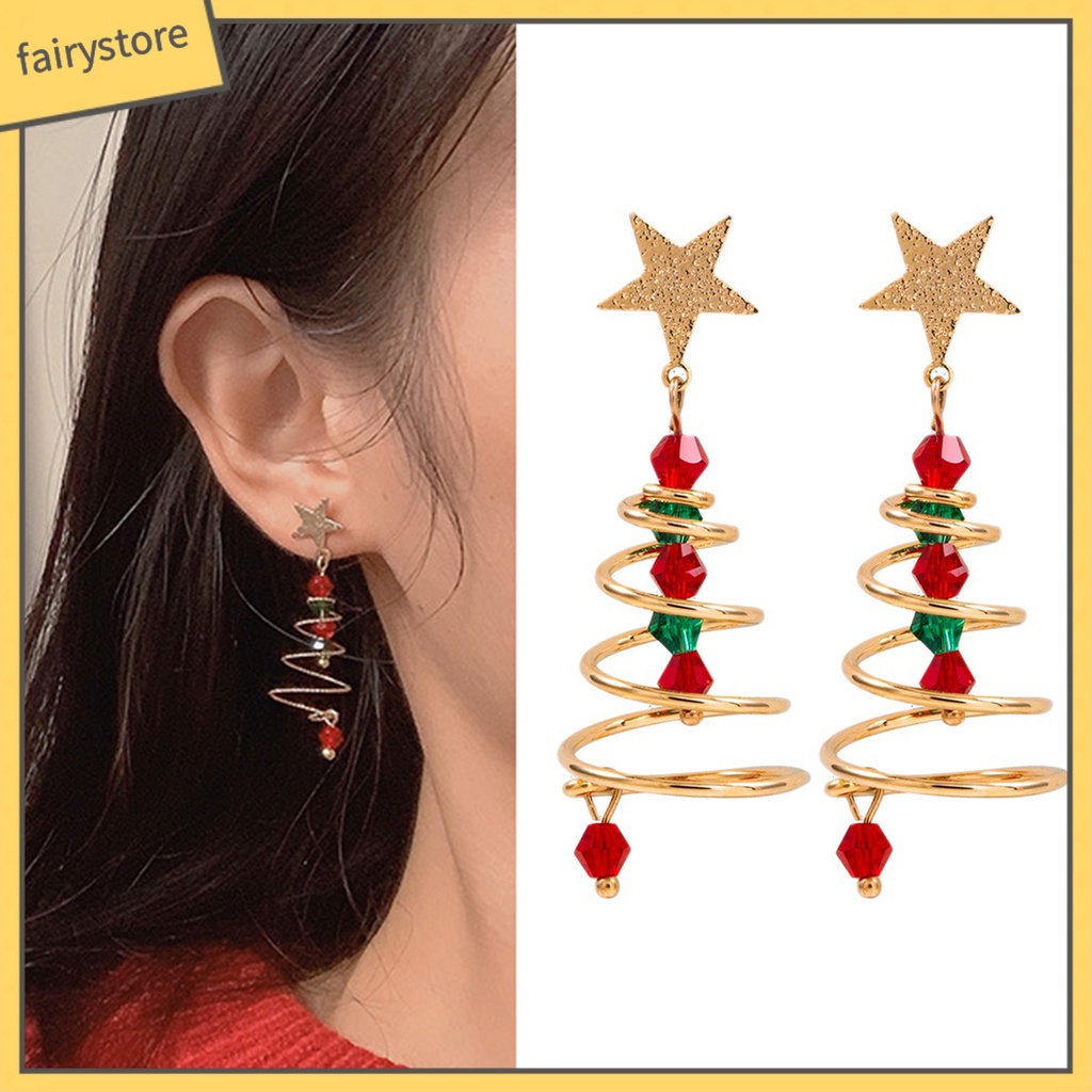 [FRO] 1 Đôi Bông Tai Hình Cây Thông Ngôi Sao Năm Cánh Mạ Màu Sắc Tương Phản Dành Cho Nữ