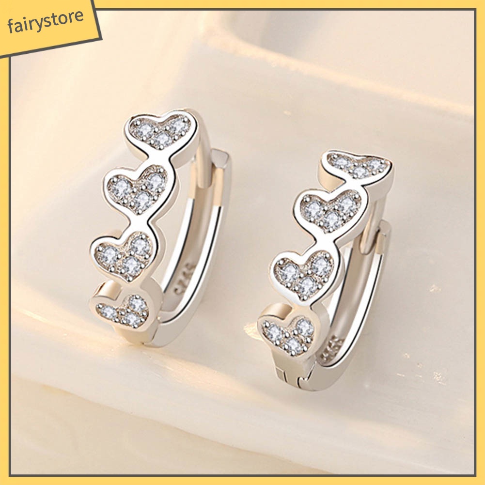 Bông Tai Hình Trái Tim Đính Đá Zircon Thời Trang Dành Cho Nữ