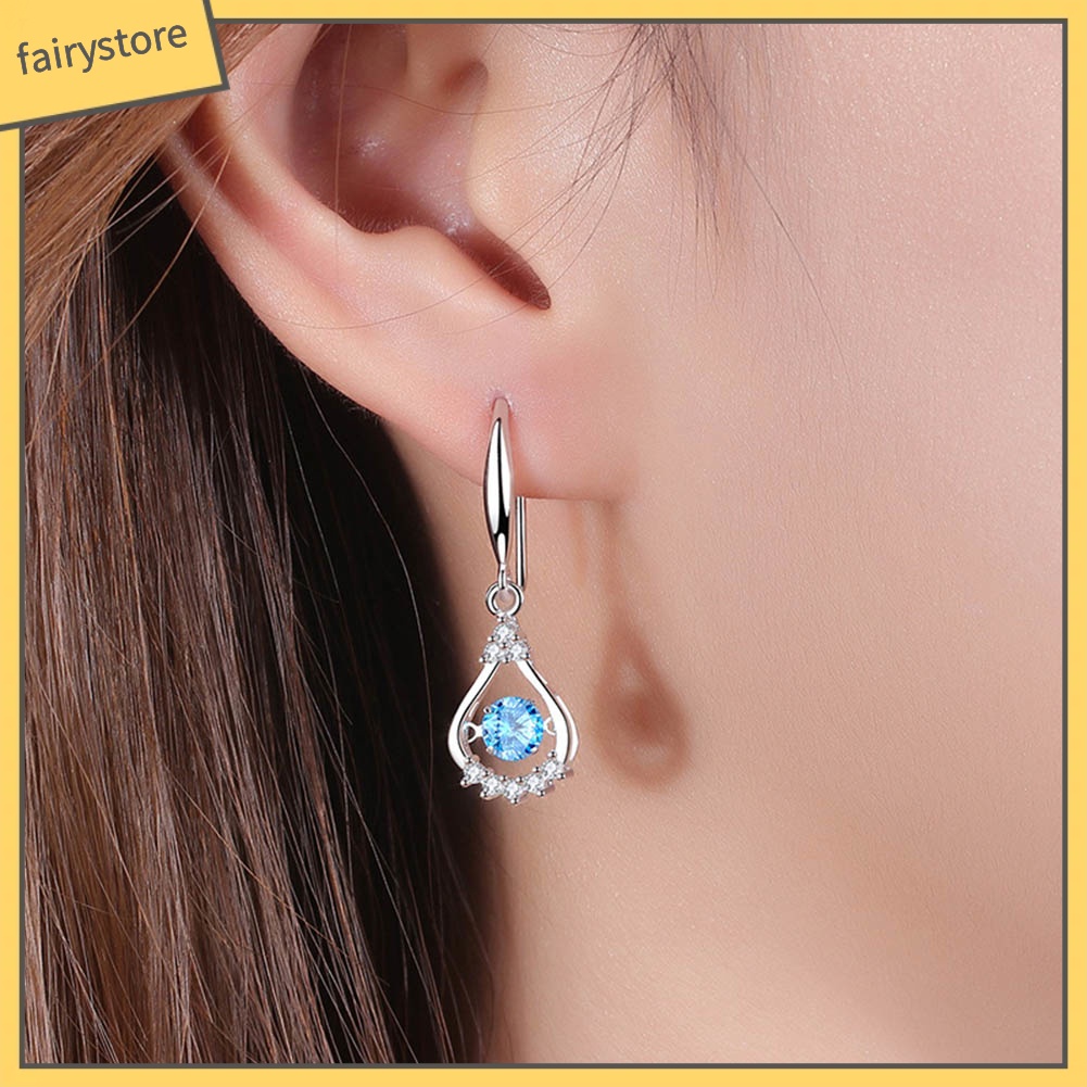 Bông Tai Dáng Dài Hình Giọt Nước Đính Đá Zircon Thời Trang Cho Nữ