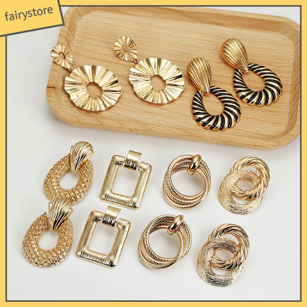 Bông Tai Dáng Dài Hình Tròn / Vuông Thời Trang Cho Nữ