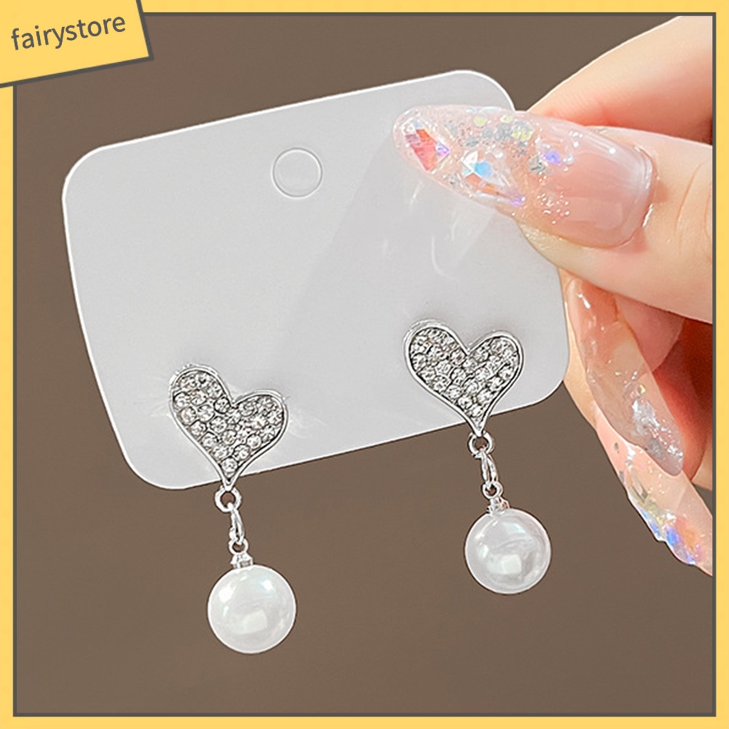 1 Đôi Bông Tai Hình Trái Tim Đính Đá Lấp Lánh Phong Cách Hàn Quốc