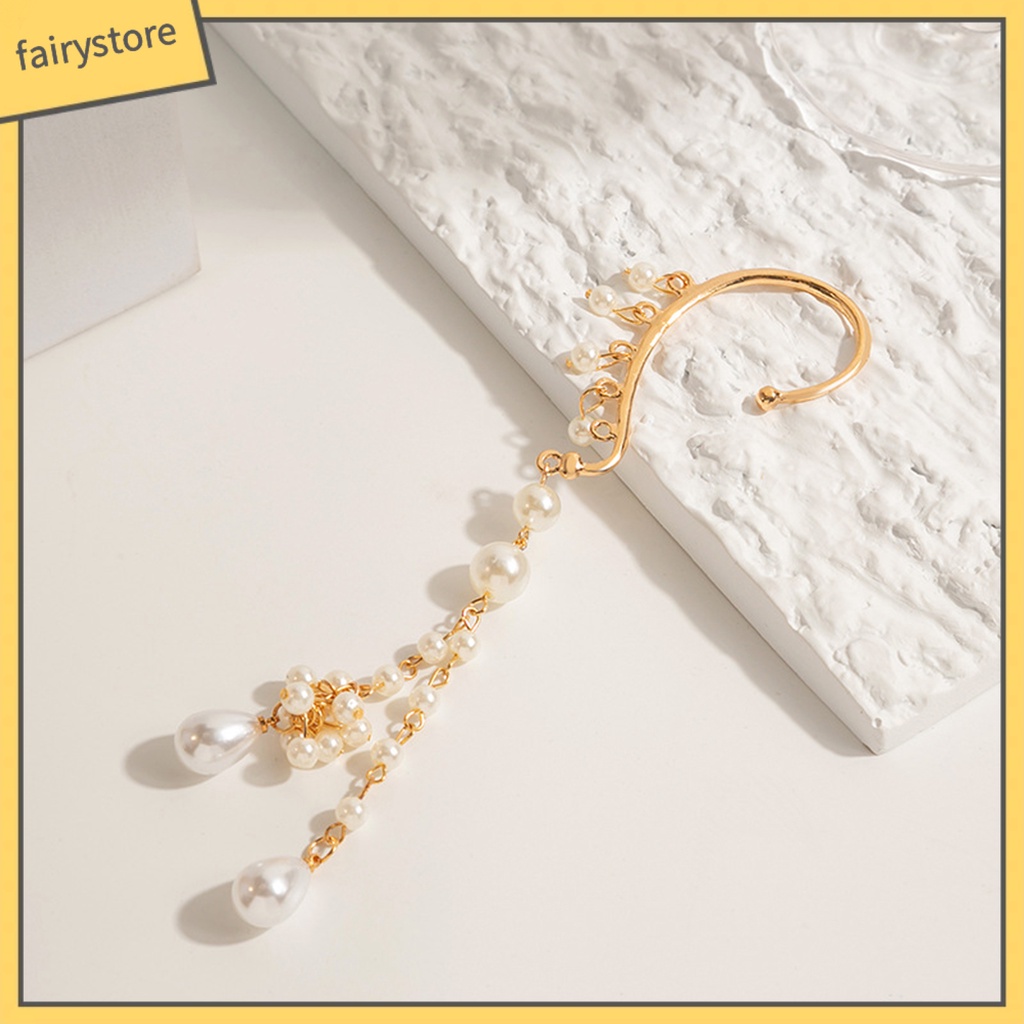 1 Khuyên Tai Dạng Kẹp Không Cân Xứng Đính Ngọc Trai Nhân Tạo Thời Trang