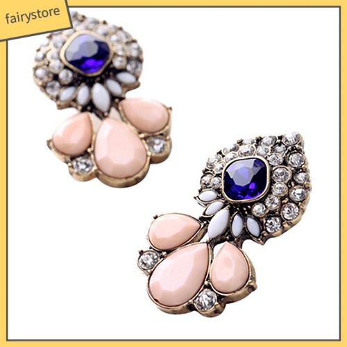 Khuyên Tai Đính Đá Hình Giọt Nước Phong Cách Vintage