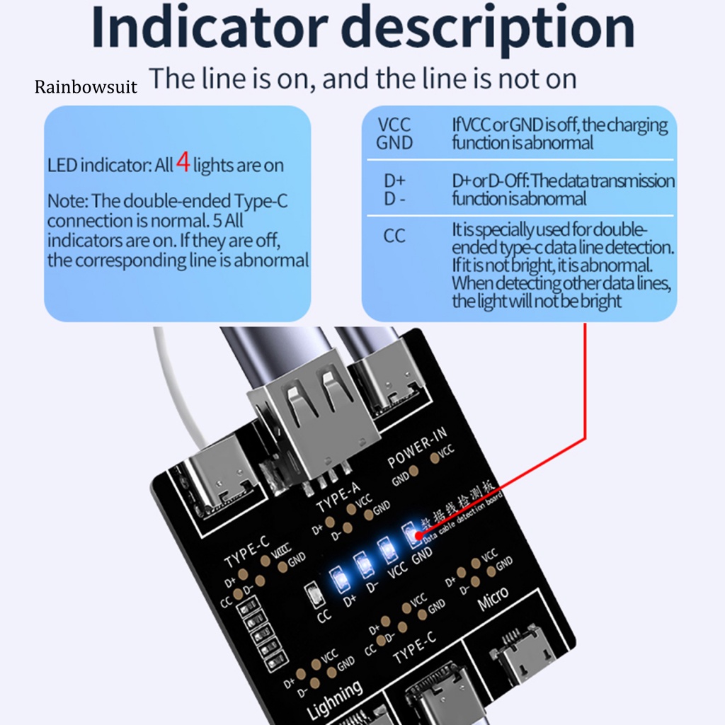 Bảng Mạch Kiểm Tra Cáp Dữ Liệu USB Type-C 8-Pin Cho Android iOS