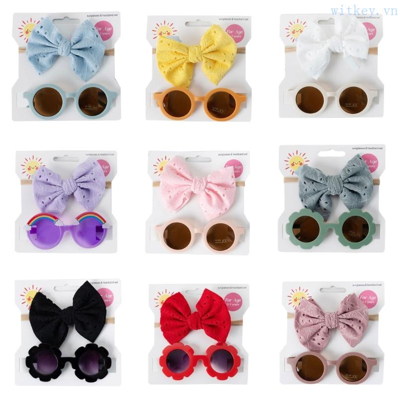Bộ 2 Món Kính Mát Và Băng Đô Nơ Rỗng Bảo Vệ Chống Tia UV Dành Cho Bé Trai Gái Sơ Sinh Ra Ngoài