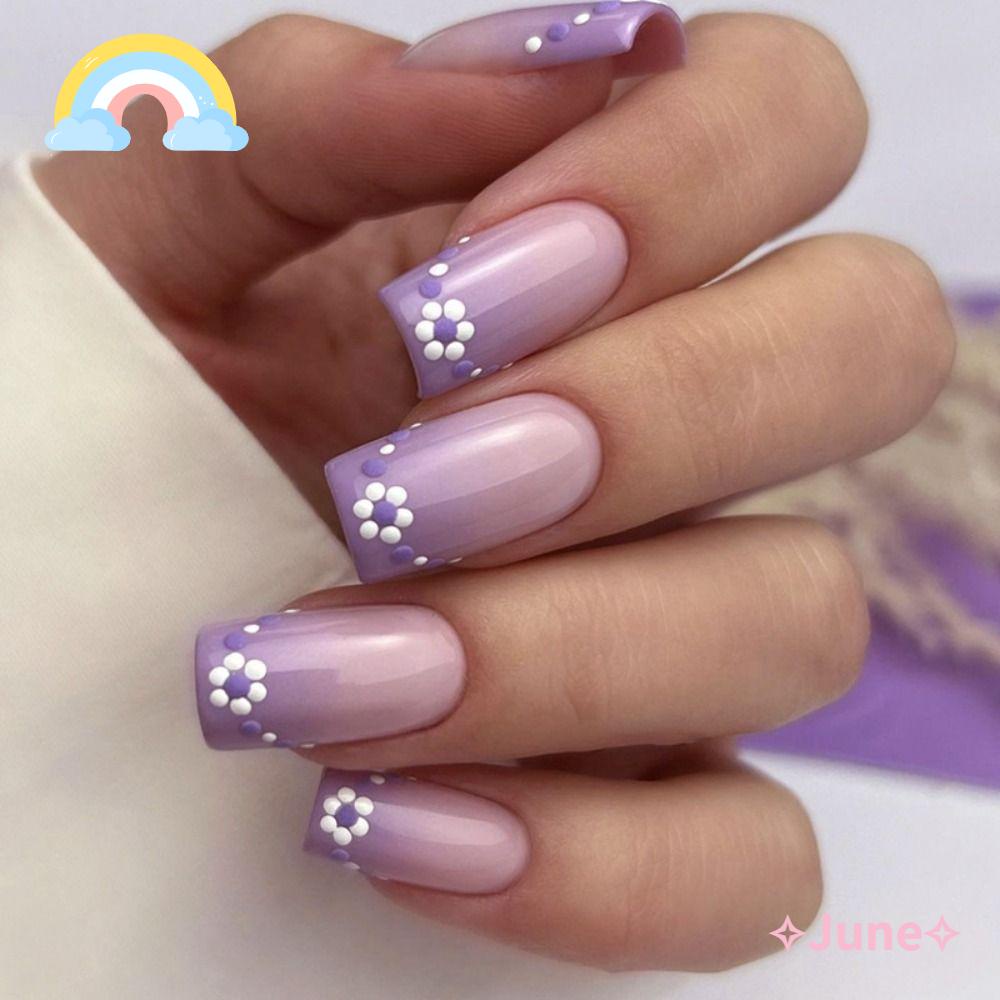 JUNE Bộ 24 Móng Tay Giả Che Phủ Toàn Diện Tháo Rời Được