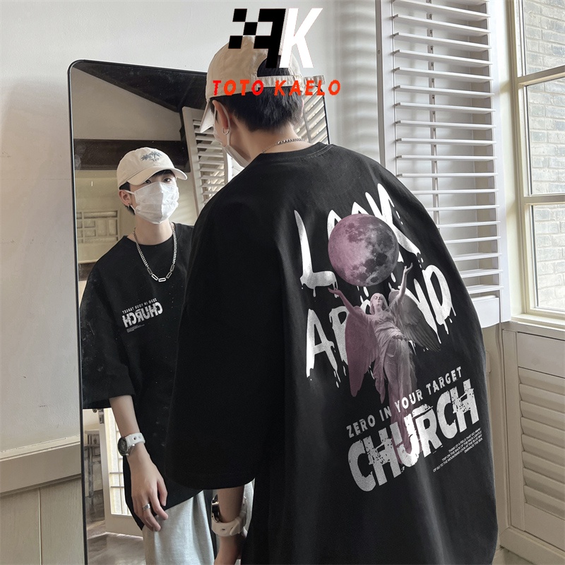 TOTOK Áo phông áo thun unisex Ngắn Tay Cổ Chữ V In Chữ Phong Cách hip hop RE0108