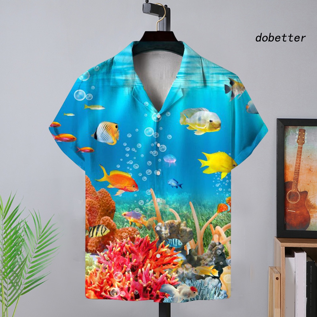 Áo Sơ Mi Tay Ngắn Cổ Bẻ Cài Nút Bằng Polyester In Họa Tiết Tinh Tế Thời Trang Mùa Hè Cho Nam