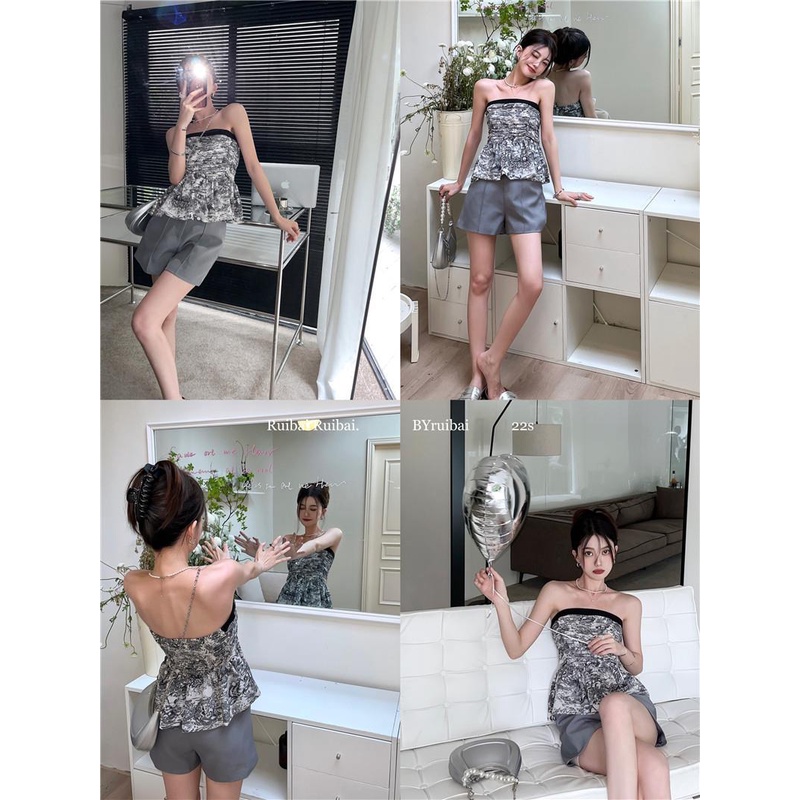 Áo Ống In Họa Tiết Mực In Phong Cách Cổ Điển Thời Trang Mùa Hè Chống Nhìn Trộm Cho Nữ