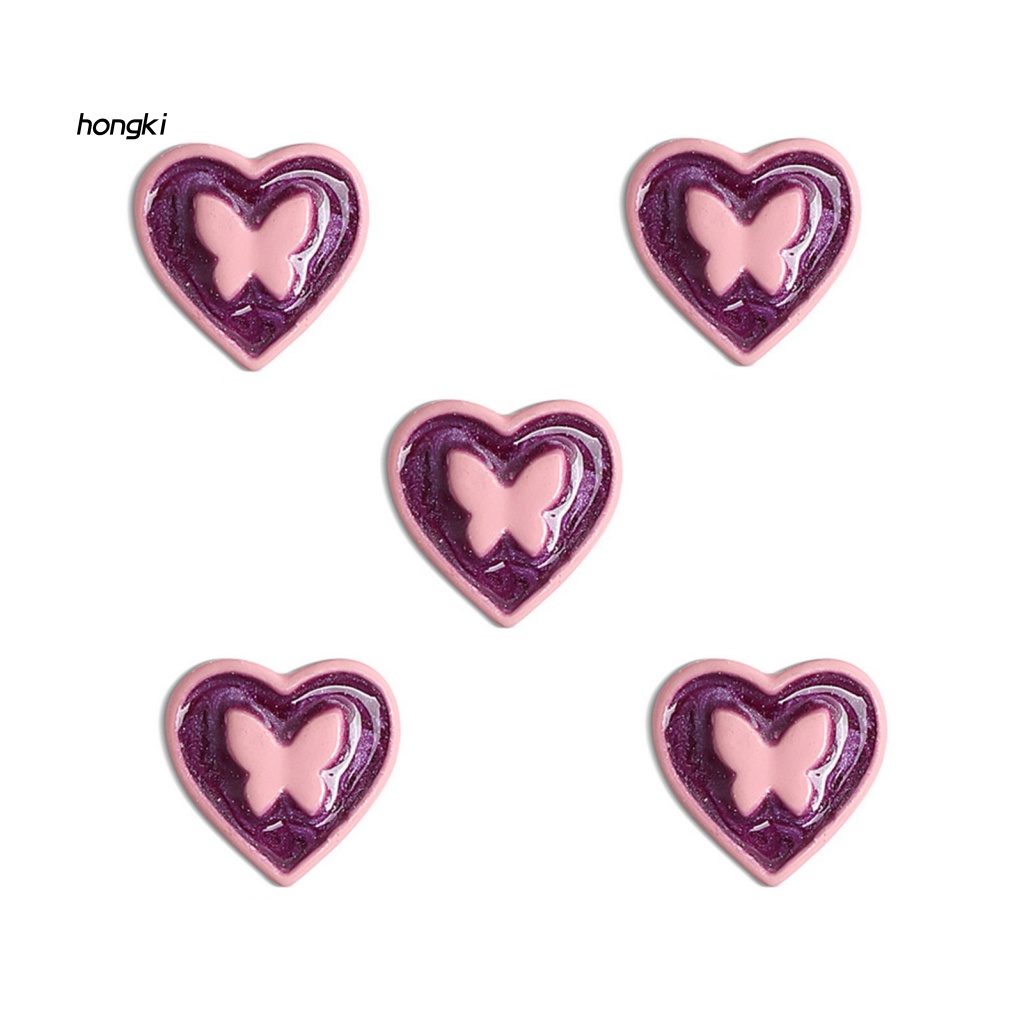 Set 5 Phụ Kiện Trang Trí Móng Nghệ Thuật Hình Trái Tim Bằng Hợp Kim Chống Rỉ Sét