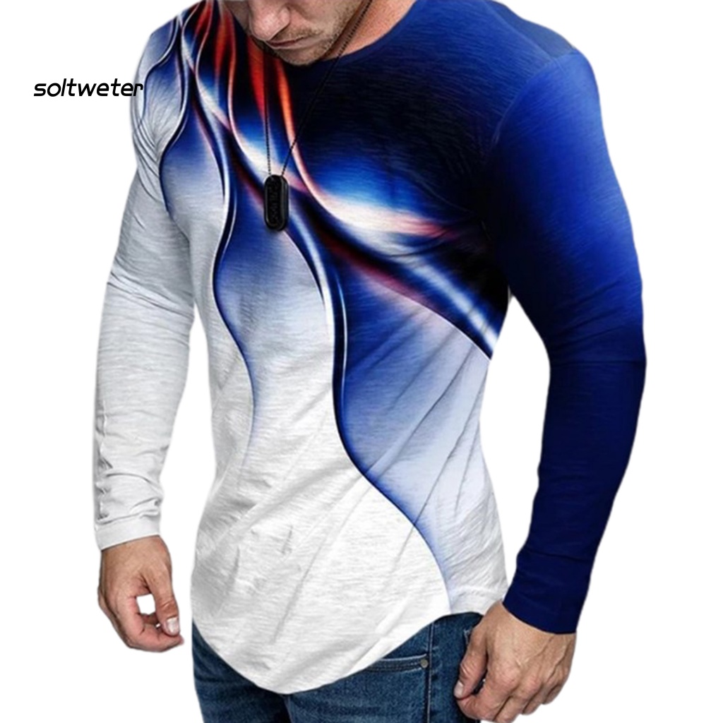 Áo Thun Cổ Tròn Dáng Ôm In Họa Tiết Trừu Tượng Thời Trang Mùa Xuân Cho Nam