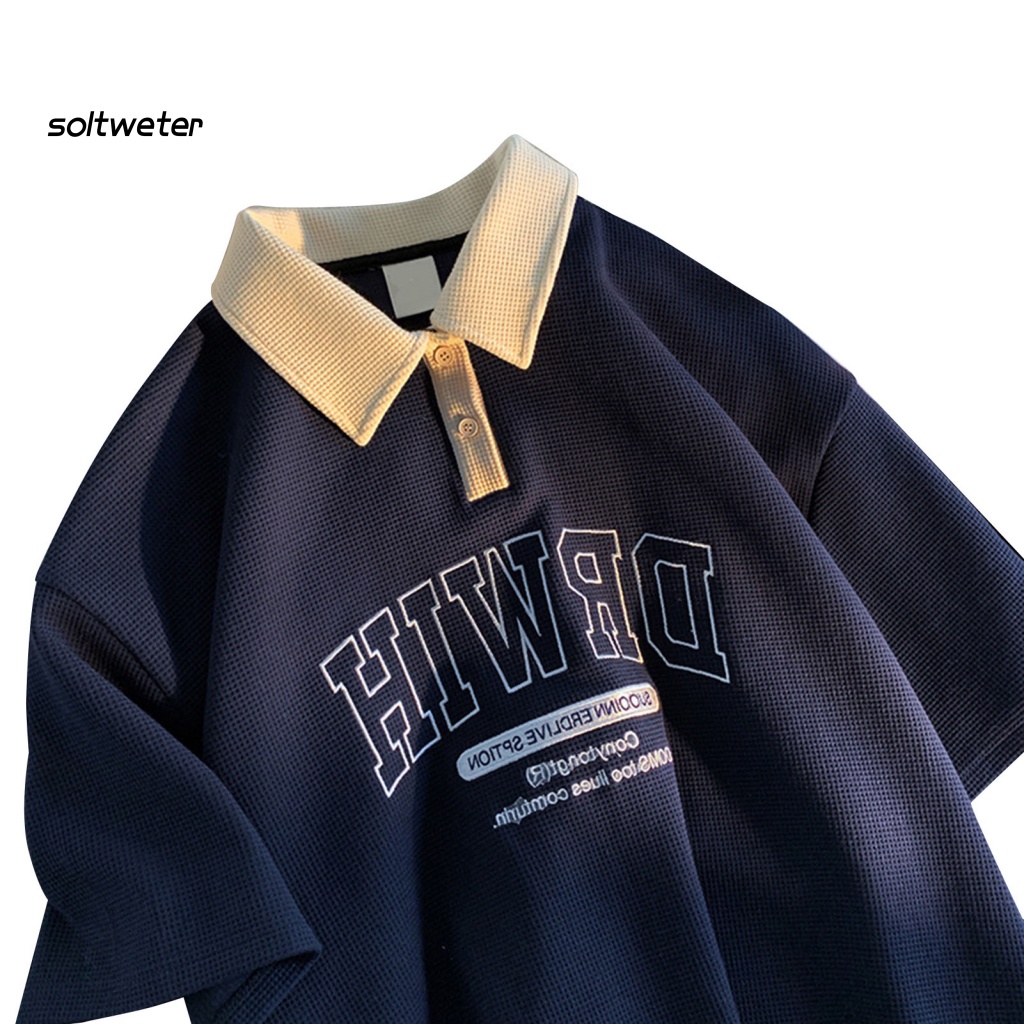 Áo Thun Tay Ngắn Cổ Bẻ Dáng Rộng Phong Cách Preppy Thời Trang Cho Nam