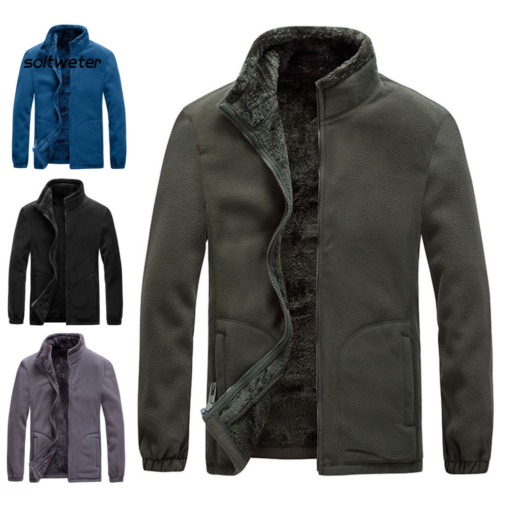 Áo Khoác Lông Cừu Cổ Đứng Tay Dài Khóa Kéo Ấm Áp Thời Trang Cho Nam