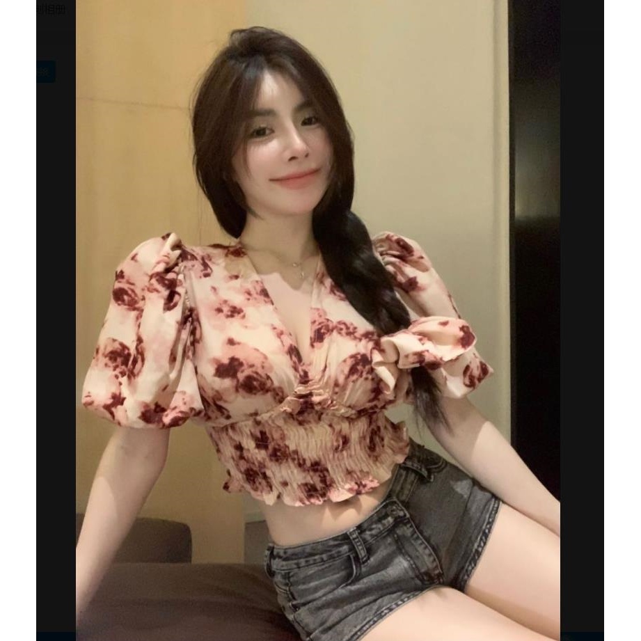 Áo Sơ Mi Chiffon Ngắn Tay Cổ Chữ V Họa Tiết Hoa Thời Trang Mùa Hè Cho Nữ