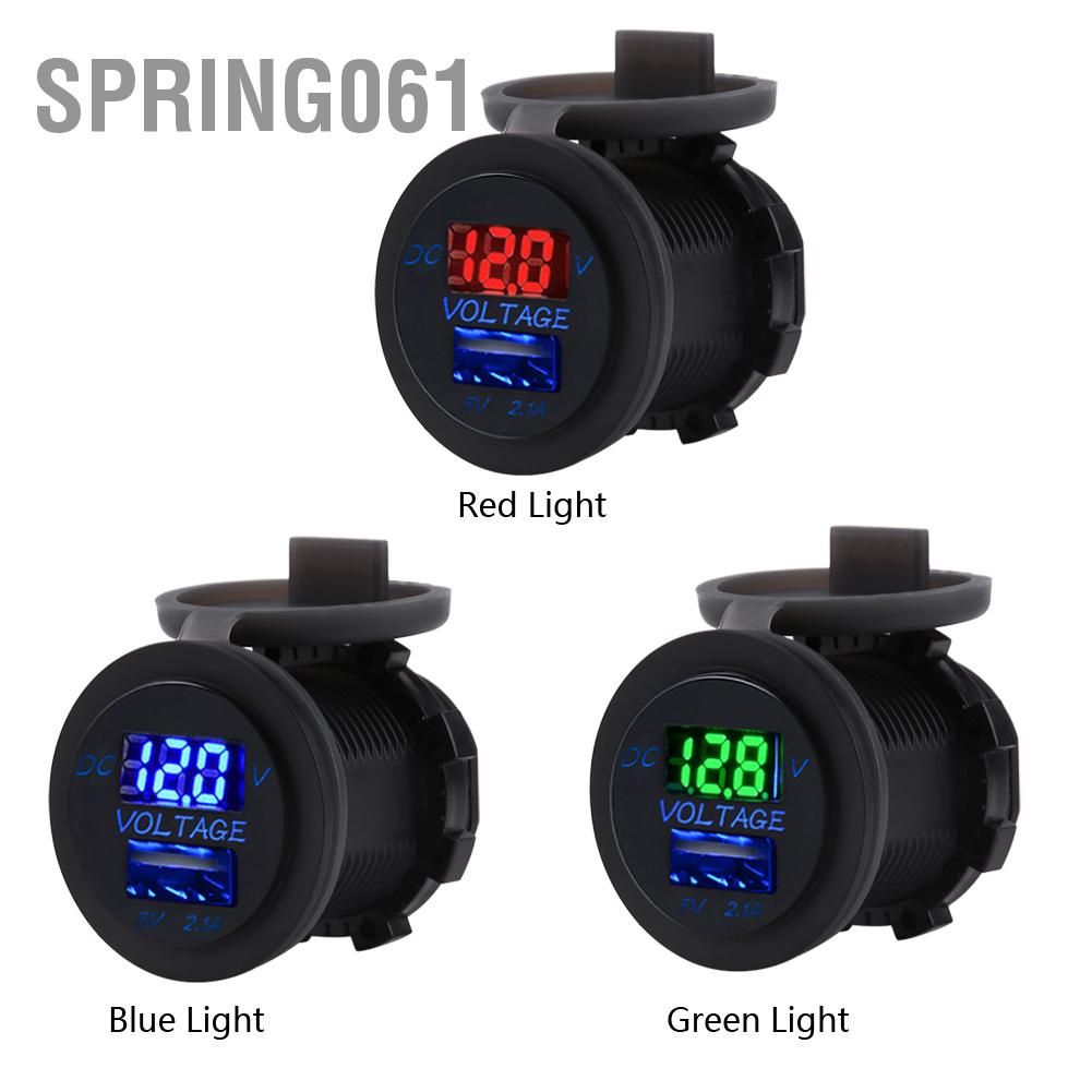 Spring061 Bộ chuyển đổi sạc USB trên ô tô 12/24V 2.1A Ổ cắm điện Vôn kế cho Thuyền mô RV