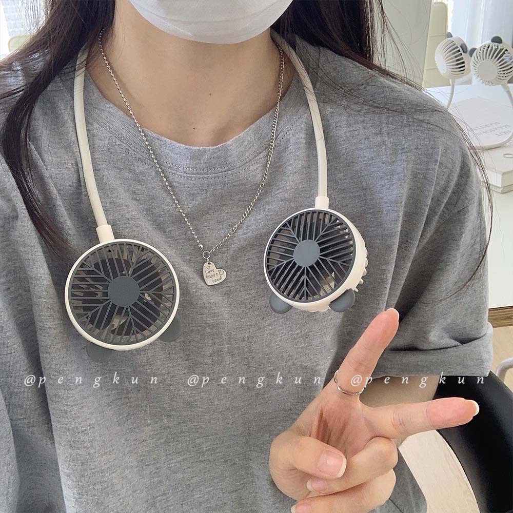 Quạt USB Mini Đeo Cổ / Cầm Tay Hình Tai Gấu Dễ Thương Có Thể Gấp Gọn Tiện Dụng Cho Học Sinh