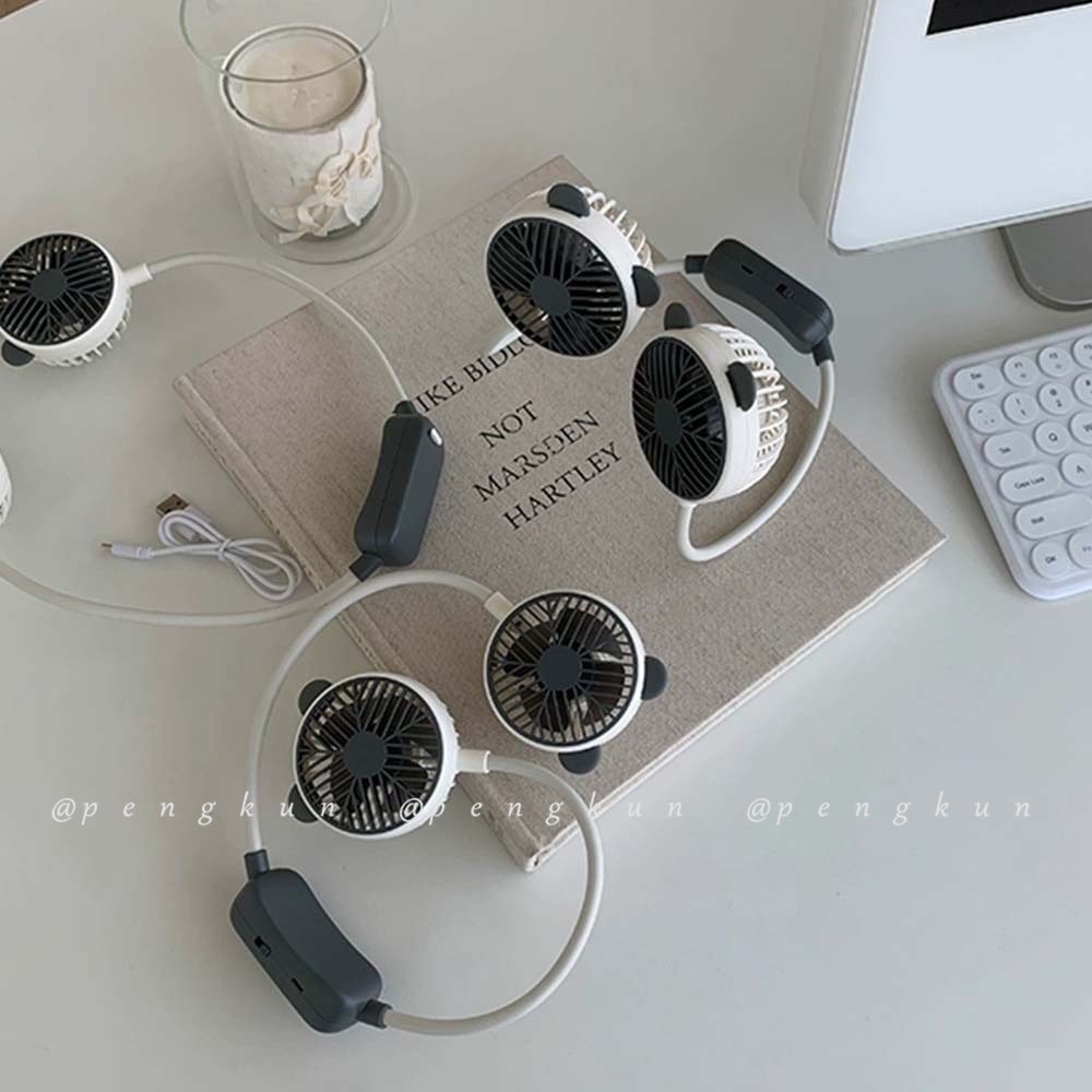 Quạt USB Mini Đeo Cổ / Cầm Tay Hình Tai Gấu Dễ Thương Có Thể Gấp Gọn Tiện Dụng Cho Học Sinh