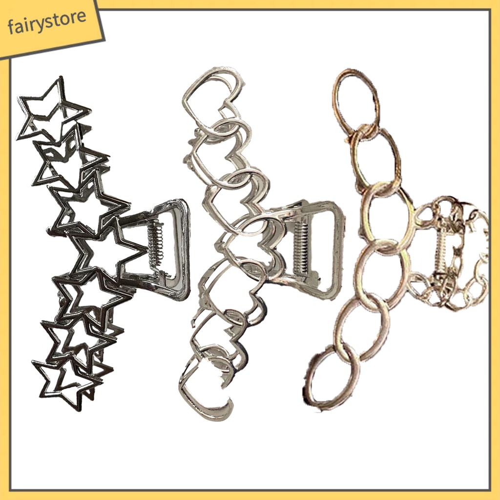 Kẹp Tóc Hình Tròn / Ngôi Sao / Trái Tim Bằng Kim Loại Chắc Chắn Chống Rơi Phong Cách Hàn Quốc