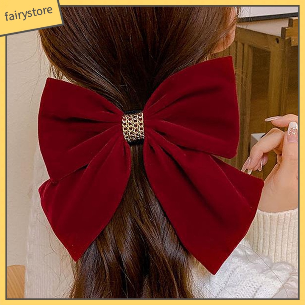 Kẹp Tóc Hình Nơ Màu Trơn Co Giãn Chống Trượt Phong Cách Hàn Quốc Dành Cho Nữ