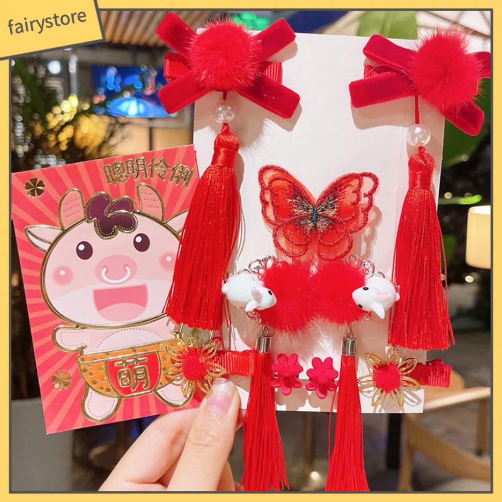 Kẹp Tóc Tua Rua Phong Cách Trung Hoa Cổ Điển Mừng Năm Mới Cho Bé