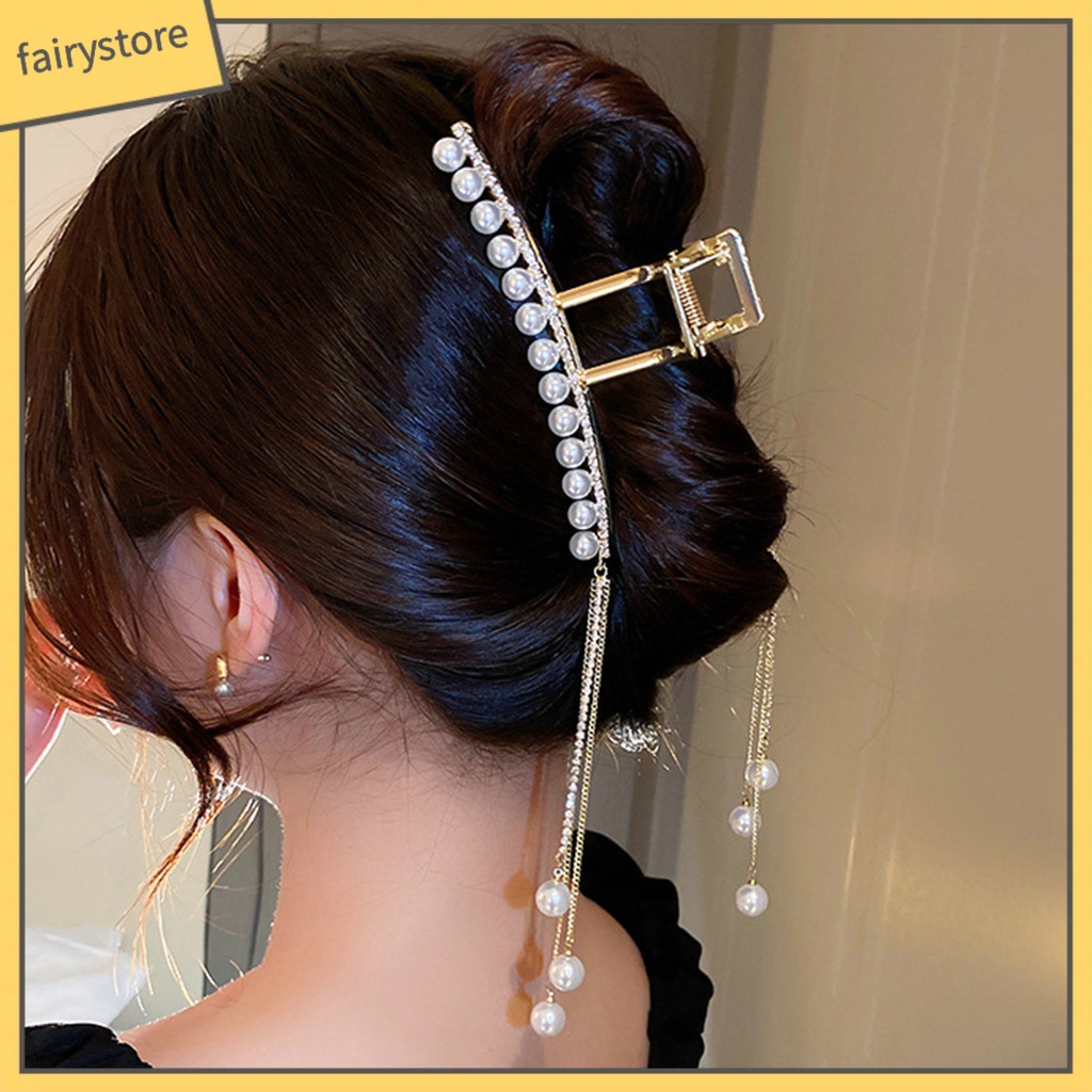 [FRO] Kẹp Tóc Móng Vuốt Thiết Kế Ngọc Trai Giả Lấp Lánh Không Trượt Có Hiệu Ứng Visual Effect Với Tua Rua Trang Trí Tất Cả Phù Hợp Với Phụ Nữ