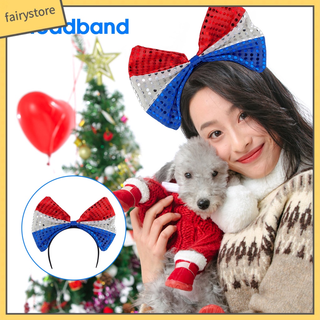 [FRO] Băng Đô Nơ Lớn Đính Kim Sa Phong Cách Mỹ Độc Lập Ngày Lễ