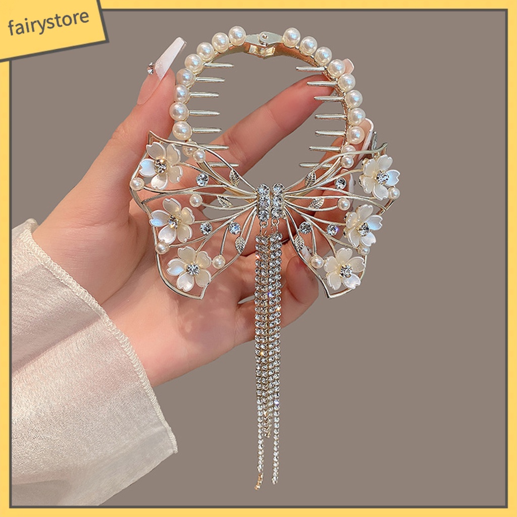 Kẹp Tóc Đính Đá Ngọc Trai Giả Hình Bông Hoa / Bươm Bướm Cỡ Lớn Thời Trang