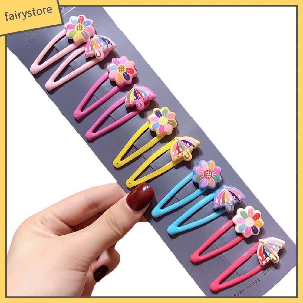 Set 10 Kẹp Tóc Hình Cây Dù / Hoa / Trái Cây Dễ Thương Cho Bé Gái