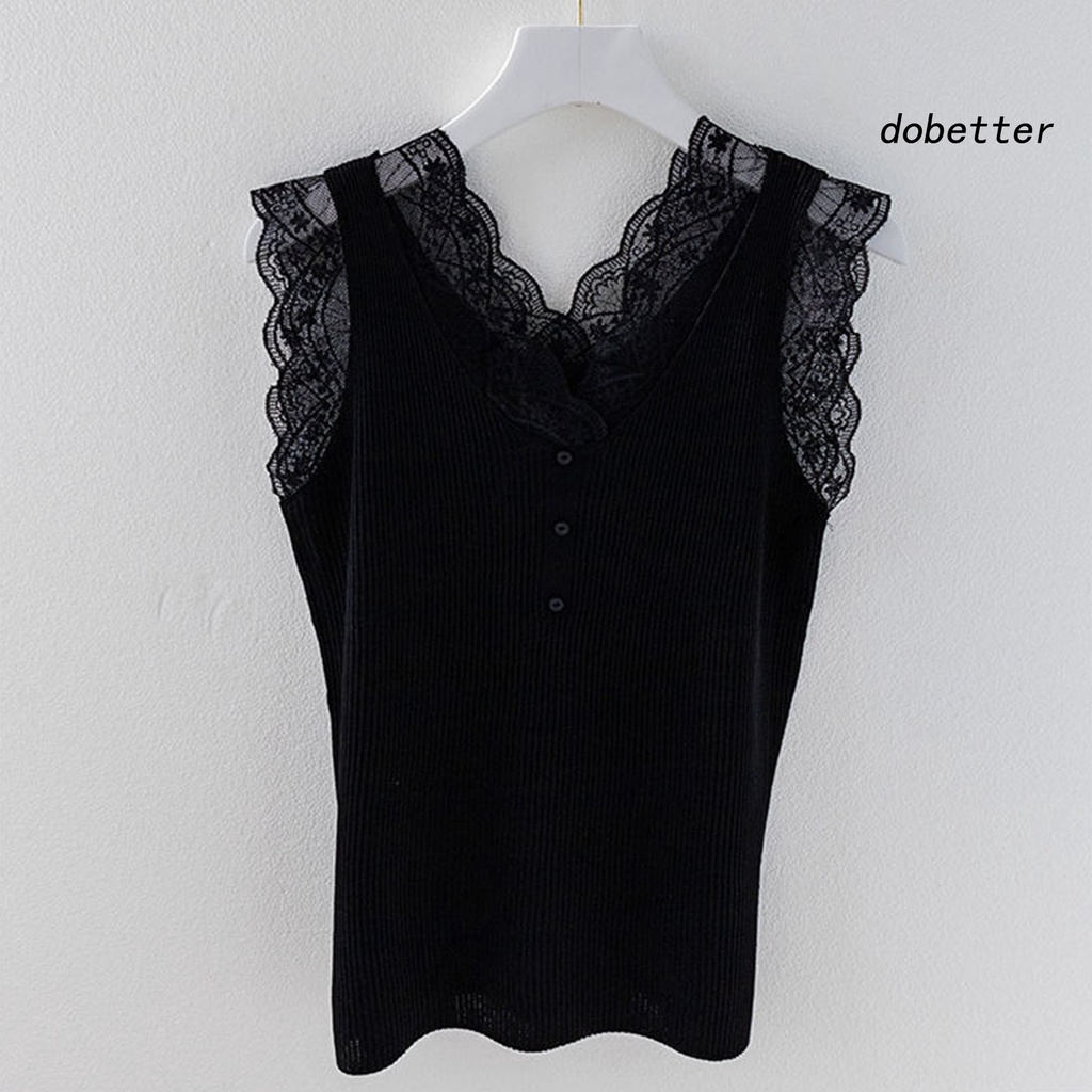 [DO] Áo Không Tay Cổ Chữ V Ôm Dáng Phối Ren Mỏng Màu Trơn Trang Trí Nút Trang Trí Mùa Hè Dành Cho Nữ