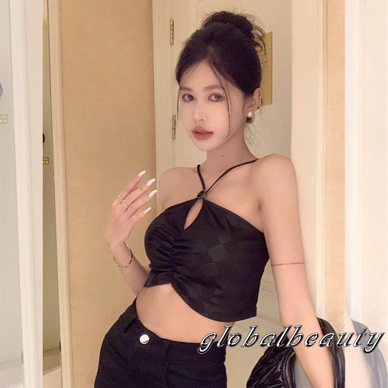 Áo Croptop Sát Nách Cổ Chéo Họa Tiết Hình Thoi Thời Trang Mùa Hè Dành Cho Nữ