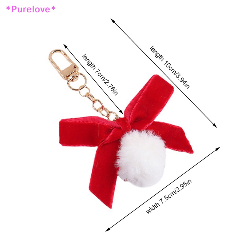 Móc Khóa Hình Nơ Bằng Nhung Phối Bóng Lông Xinh Xắn Cho Nữ Mới