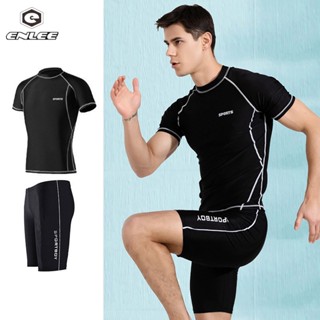 Enlee Bộ Đồ Bơi Hai Mảnh Áo Tay Ngắn Chống Nắng + Quần Bơi Lặn Biển Cỡ Lớn Cho Nam