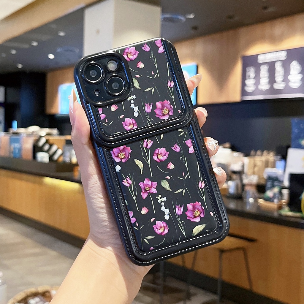 Ốp Điện Thoại TPU Silicon Mềm Chống Sốc In Họa Tiết Hoa Kèm Ngăn Đựng Thẻ Dành Cho iPhone 14 13 12 11 PRO MAX