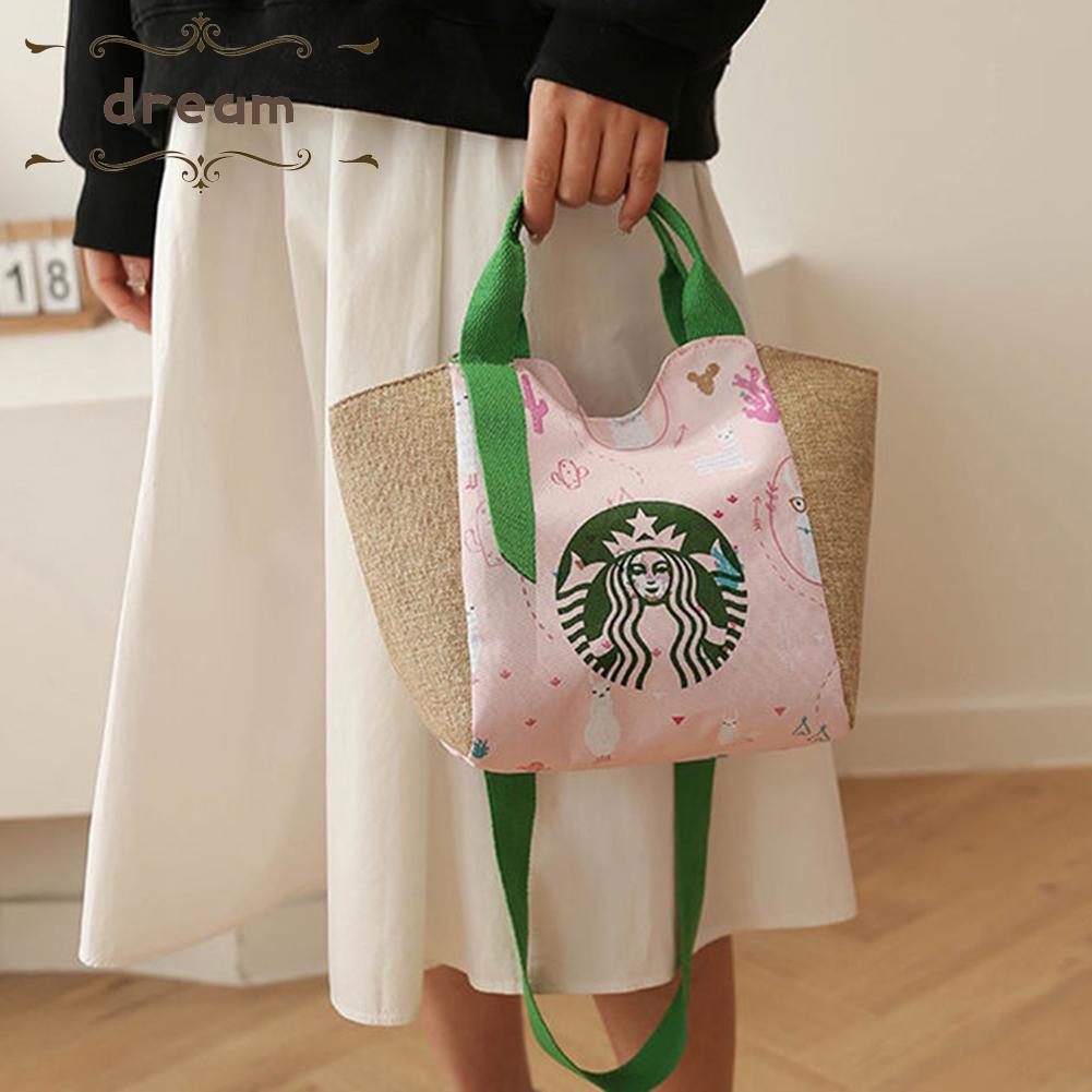 【DREAMLIFE】Tote Bag Large Capacity Lunch Box Bag Outdoor Pattern Printed Portable
