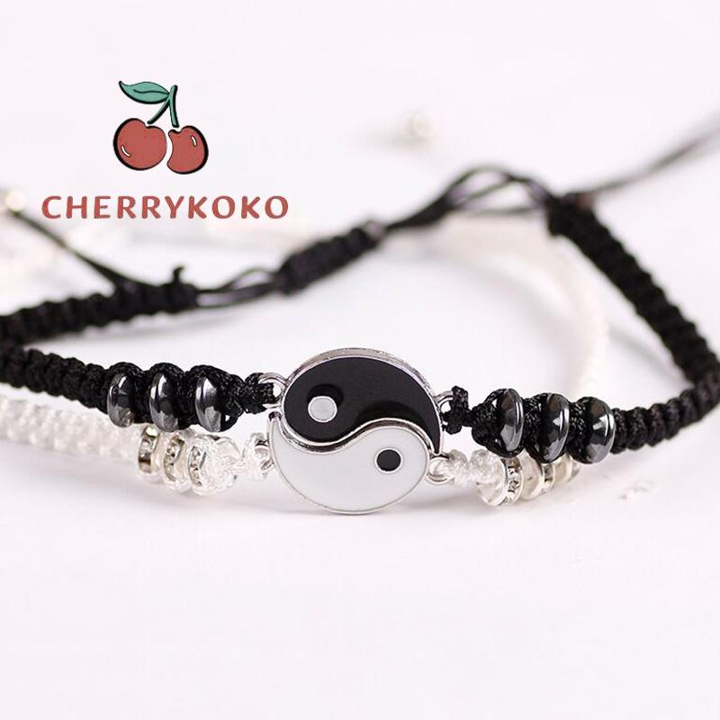 🍒🍒CHERRYKOKO Vòng tay bằng hợp kim thiết kế mặt dây kết hợp âm dương thời trang cho cặp đôi