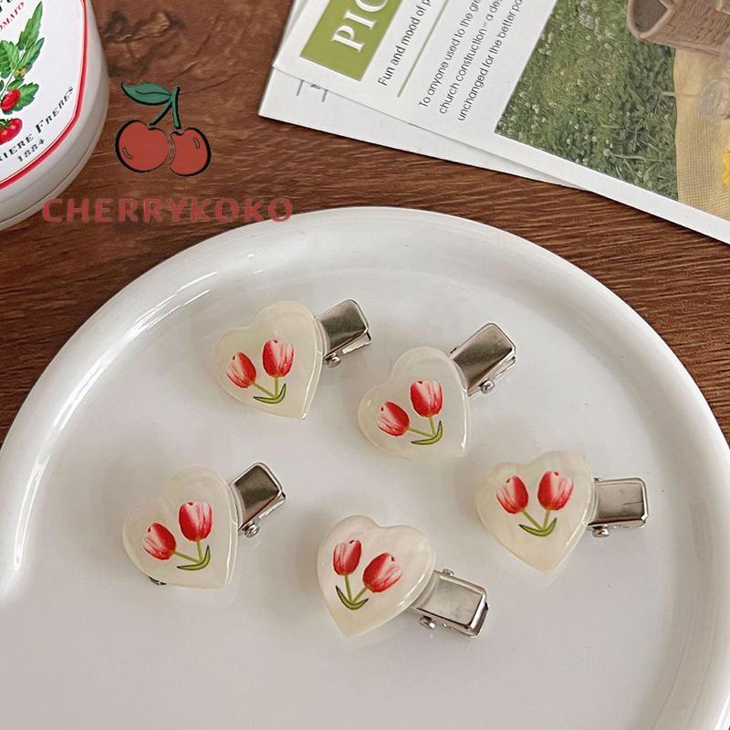 🍒🍒CHERRYKOKO Kẹp Tóc Hình Hoa Tulip Trái Tim Thời Trang Hàn Quốc Cho Nữ