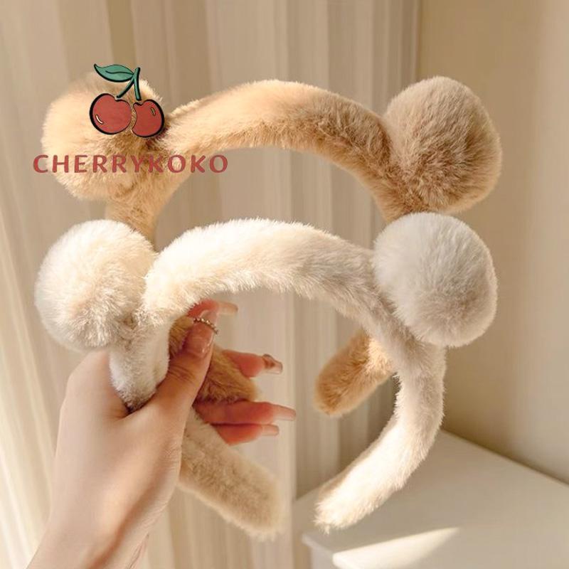 🍒🍒CHERRYKOKO Băng Đô Cài Tóc Tai Gấu Bằng Lông Nhung Trắng Dễ Thương Xinh Xắn Cho Nữ