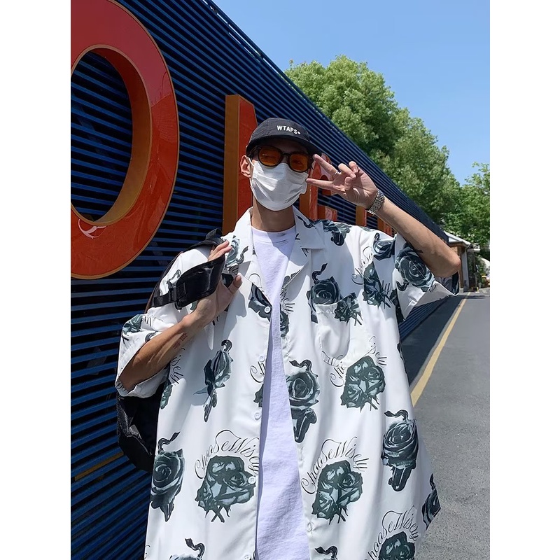 Áo Sơ Mi Lụa Lạnh Tay Ngắn Dáng Rộng Phong Cách Hong Kong Thời Trang Mùa Hè Cho Nam Giới