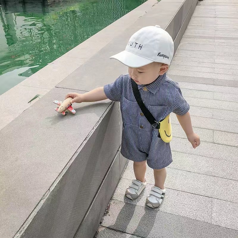 Áo Liền Quần Ngắn Tay Hoa Văn Kẻ Sọc Thời Trang Mùa Hè Dành Cho Bé Trai