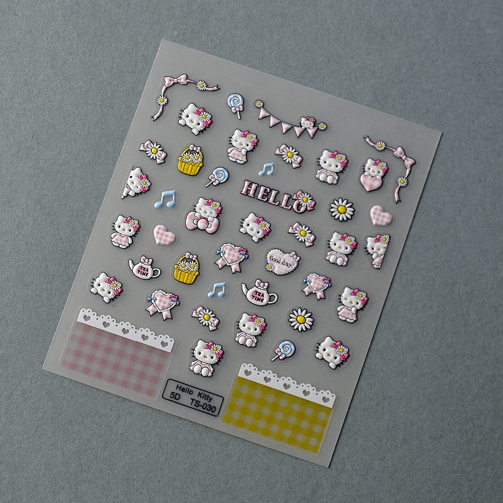 Sticker Lụa Nổi 5D | Mèo Hello Kitty | Hình Dán Móng Tay TS-030