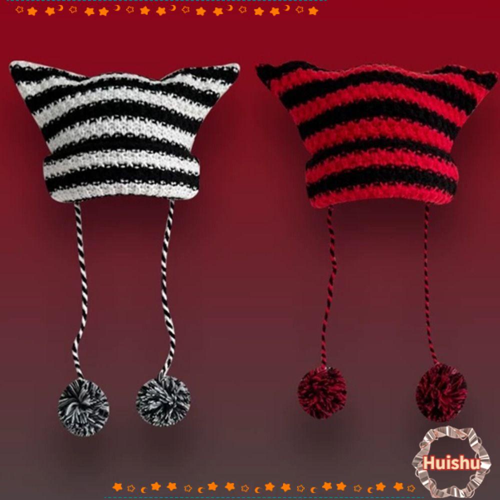 Mũ beanie Dệt Kim Đính Tai Quỷ Nhỏ Dễ Thương Phong Cách Nhật Bản