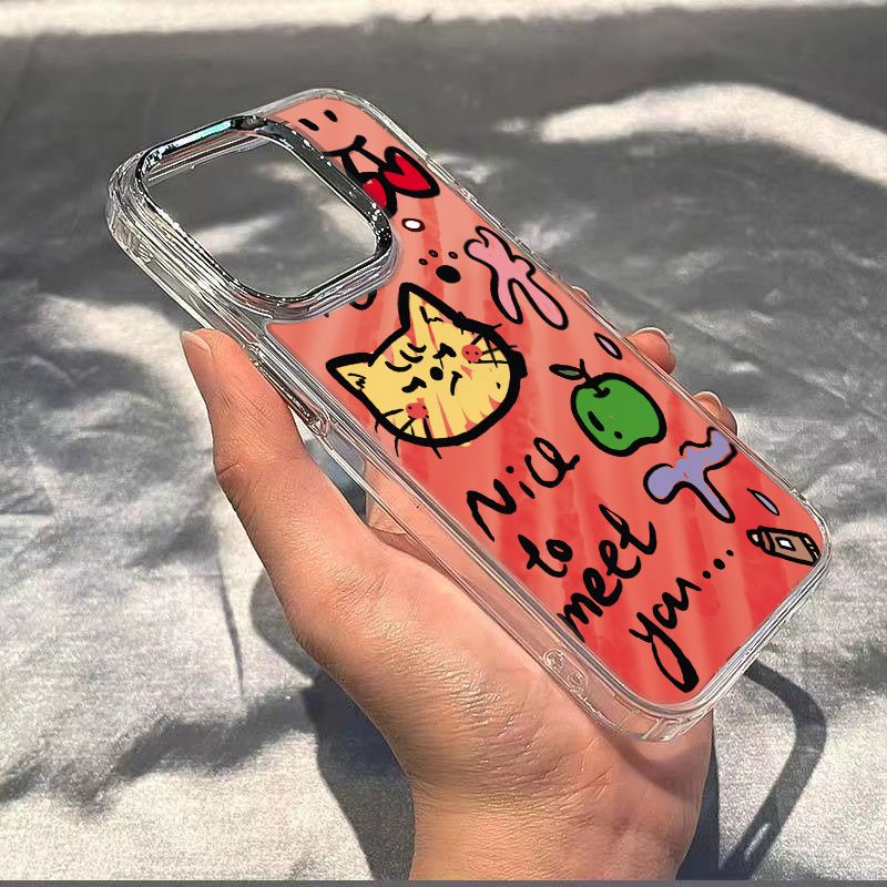 ✅Ốp Điện Thoại Dẻo Họa Tiết Mèo Kiểu Graffiti Đơn Giản Chống Sốc Cho iPhone1214pro Xsmax7 / 8 max13 11