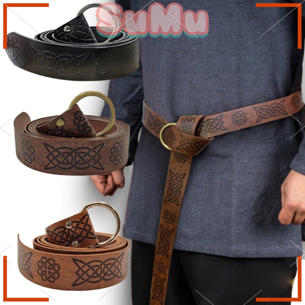 Thắt Lưng Da Họa Tiết Dập Nổi Phong Cách Viking Cổ Điển Dùng Để Hóa Trang