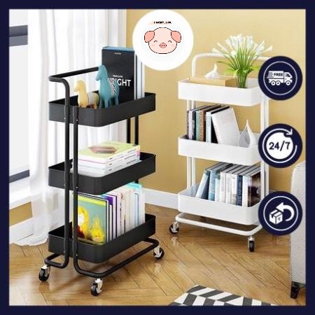 Kệ Xe Đẩy đa năng nhập khẩu 3 Tầng khung sắt chắc chắn - Kệ Để Đồ Có Bánh Xe xoay 360 đô Đa Năng