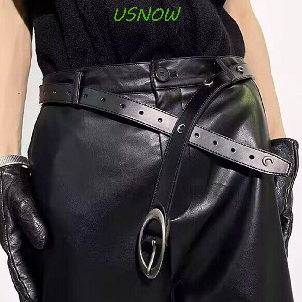Thắt Lưng Da PU Y2K Khóa Kim Loại Hình Bán Nguyệt Phong Cách Punk Hàn Quốc Cho Nam