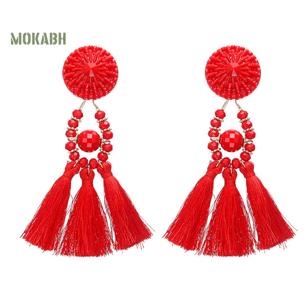 [Mok Abh] Bông Tai Tròn Đính Hạt Nhựa Resin Phong Cách Bohemian