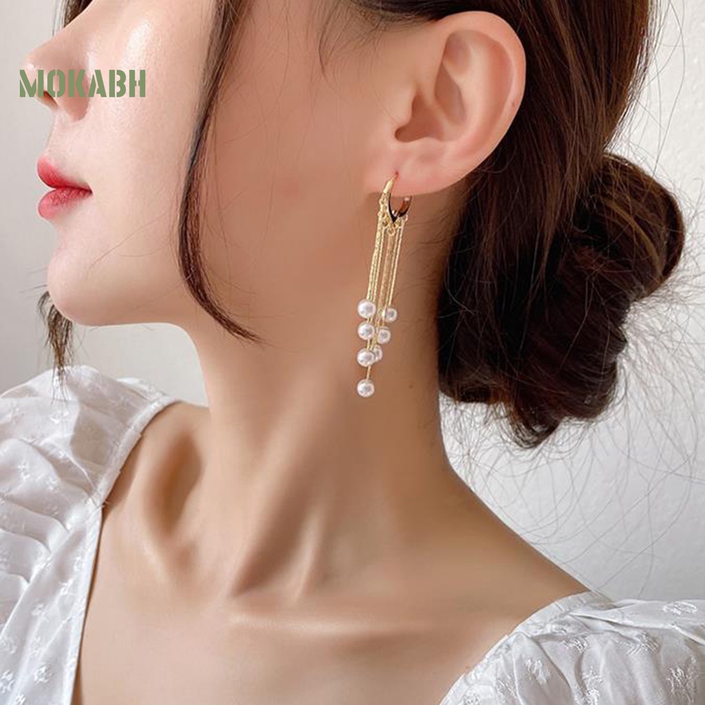 1 Đôi Bông Tai Đính Ngọc Trai Nhân Tạo Phong Cách Bohemian Thời Trang